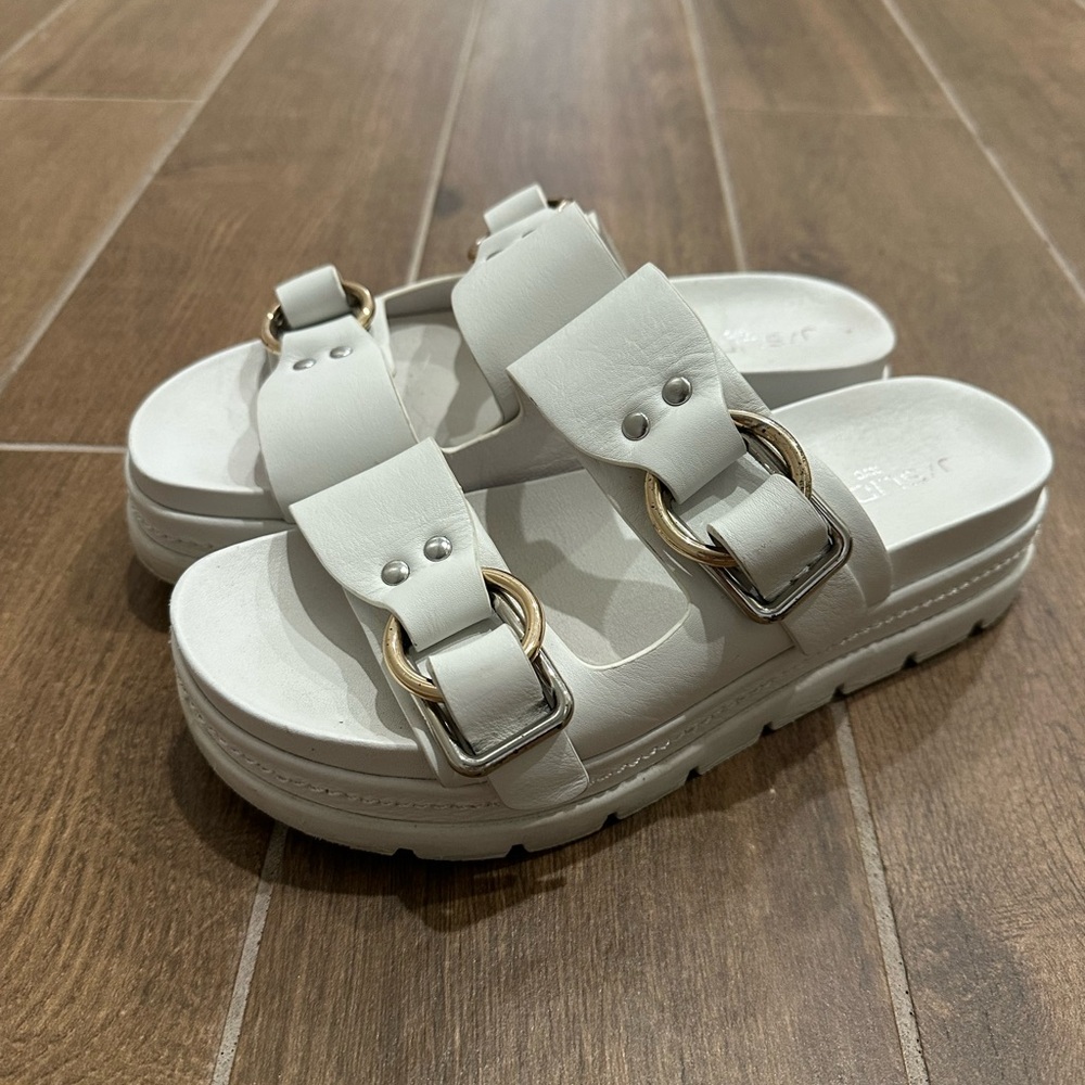 J/SLIDES White and Gold Platform Sandals